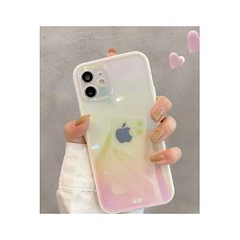 Iphone Uyumlu Kamera Korumal� Ge�i�li Holograml� �effaf Parlak K�l�f Beyaz