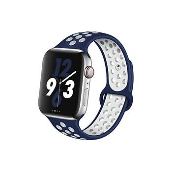 Apple Watch Silikon Delikli Kordon 1-2-3-4-5 Serisi 42 - 44 Mm Uyumlu Siyah Ye�il