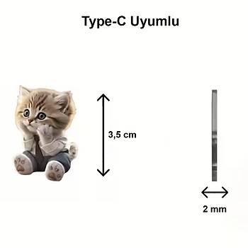 �apkal� Kedi Fig�rl� Telefon Charm� (Type-C Uyumlu �arj Soketi T�pas�)