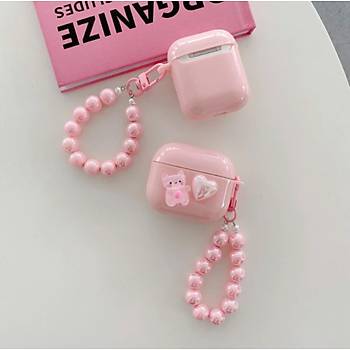 Sevimli Kedili Kalpli Pembe Airpods K�l�f