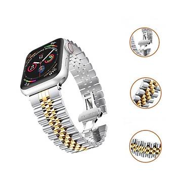 Apple Watch 2/3/4/5/6/7/8/Se/Ultra 38 40 41MM Uyumlu �elik Baklal� Metal Kordon G�m�� Gold