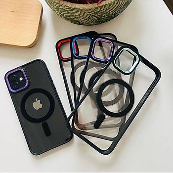 Iphone Uyumlu Kamera ve Yan Tu�lar Renkli Magsafe K�l�f Ye�il