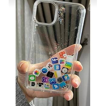 Iphone Uyumlu Sosyal Medya Logolu Simli Sulu K�l�f