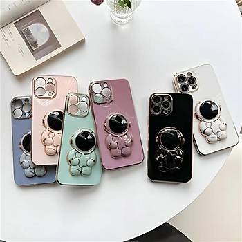 Iphone Uyumlu Astronot Standl� Kamera Korumal� K�l�f Siyah 