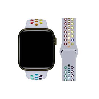 Apple Watch 42-44 Mm Uyumlu Delikli Renkli Silikon Kordon