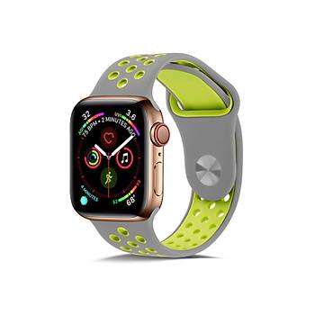 Apple Watch Silikon Delikli Kordon 1-2-3-4-5 Serisi 42 - 44 Mm Uyumlu Siyah Ye�il