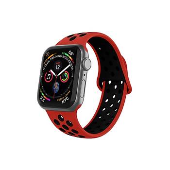 Apple Watch Silikon Delikli Kordon 1-2-3-4-5 Serisi 42 - 44 Mm Uyumlu Siyah Ye�il