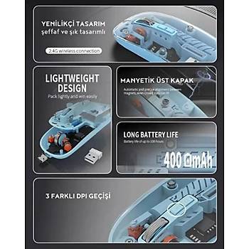 �effaf Tasar�m Kablosuz �arjl� Mouse (Bluetooth + USB �ift Mod)