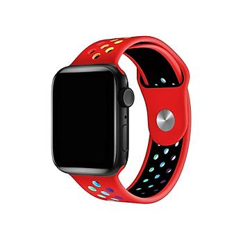 Apple Watch 42-44 Mm Uyumlu Delikli Renkli Silikon Kordon