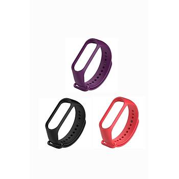 Xiaomi Mi Band 3-4 Silikon Kordon 3'l� Set K�rm�z� Turuncu Sar�