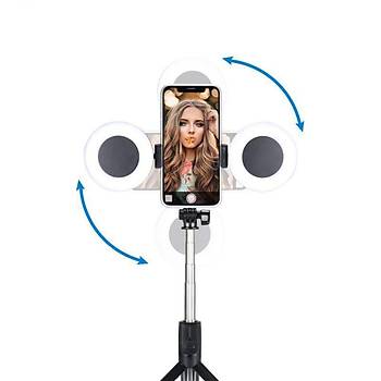 Led I��kl� Fonksiyonel Selfie �ubu�u (Tripod + Monopod + I��k)