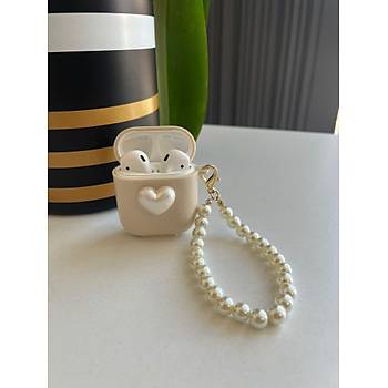 Airpods 1 ve 2.Nesil Uyumlu Kalpli �nci Ask�l� Koruyucu K�l�f