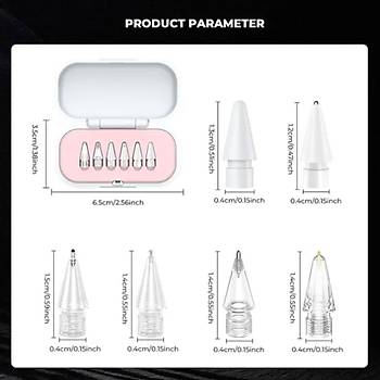Stylus Pencil 1. ve 2. Nesil ile Uyumlu 6 l� Yedek U� Seti