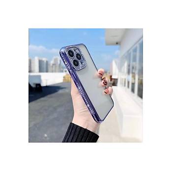 Iphone 11 Uyumlu K�l�f Kamera Lens Korumal� Elmas Ta�l� Arkas� �effaf, Kenar Renkli L�x K�l�f