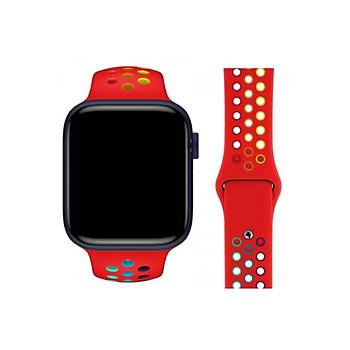 Apple Watch 42-44 Mm Uyumlu Delikli Renkli Silikon Kordon