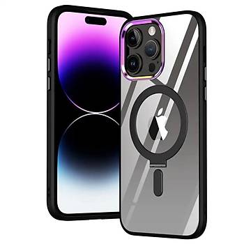 Iphone 14 Pro Max Uyumlu K�l�f Kamera ��k�nt�l� Metal Magsafe Manyetik Y�z�k Standl�