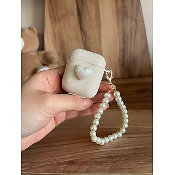 Airpods 1 ve 2.Nesil Uyumlu Kalpli �nci Ask�l� Koruyucu K�l�f