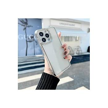 Iphone 13 Pro Uyumlu K�l�f Kamera Lens Korumal� Elmas Ta�l� Arkas� �effaf, Kenar Renkli L�x K�l�f
