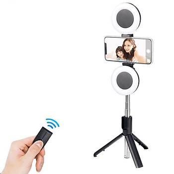 Led I��kl� Fonksiyonel Selfie �ubu�u (Tripod + Monopod + I��k)