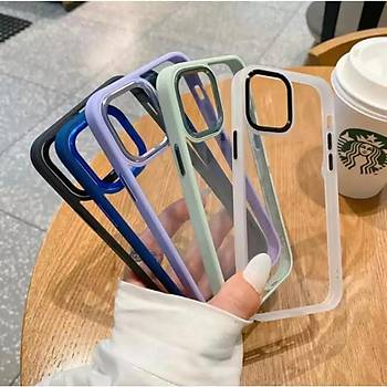 Iphone Uyumlu Kamera ve Kenarlar� Renkli �effaf K�l�f Lacivert