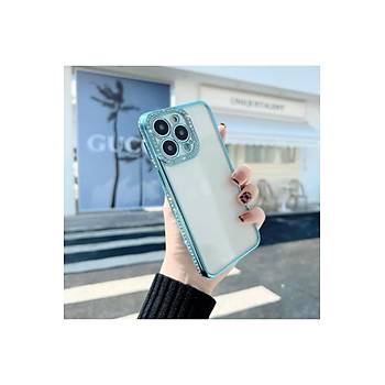 Iphone 12 Pro Max Uyumlu K�l�f Kamera Lens Korumal� Elmas Ta�l� Arkas� �effaf, Kenar Renkli K�l�f