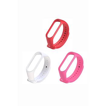 Xiaomi Mi Band 3-4 Silikon Kordon 3'l� Set K�rm�z� Turuncu Sar�