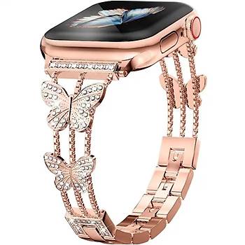 Apple Watch Seri 2/3/4/5/6/7/8/9/se 38 40 41mm Uyumlu Metal Ayarlanabilir Kelebekli Kordon