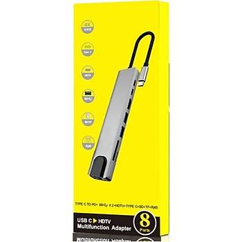 8 In 1 Ethernet Sd USB Type C Hub Hdm� Giri�li Macbook �evirici