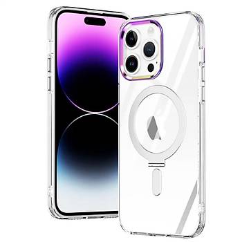 Iphone 14 Pro Max Uyumlu K�l�f Kamera ��k�nt�l� Metal Magsafe Manyetik Y�z�k Standl�