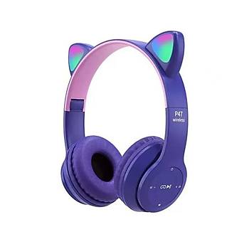 P47M Kedi Kulak Kablosuz Kulak �st� Bluetooth Kulakl�k
