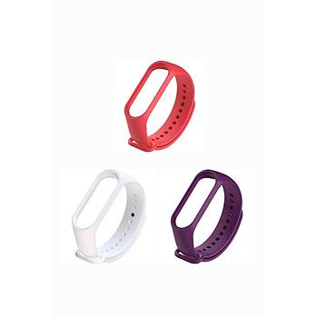 Xiaomi Mi Band 3-4 Silikon Kordon 3'l� Set K�rm�z� Turuncu Sar�