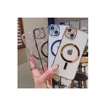 Iphone Uyumlu Kamera Korumal� Renkli Magsafe K�l�f Mavi