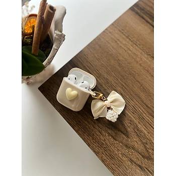 1 Ve 2.Nesil Uyumlu Kurdele Ve Kalpli Koruyucu Airpods K�l�f Krem