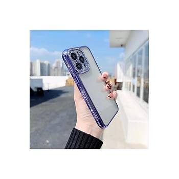 Iphone 13 Pro Uyumlu K�l�f Kamera Lens Korumal� Elmas Ta�l� Arkas� �effaf, Kenar Renkli L�x K�l�f