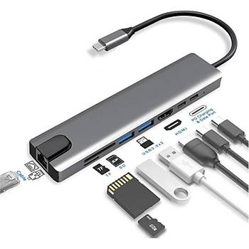 8 In 1 Ethernet Sd USB Type C Hub Hdm� Giri�li Macbook �evirici