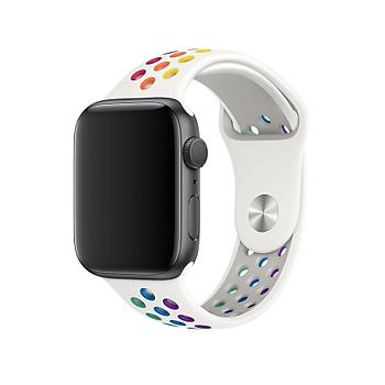 Apple Watch 42-44 Mm Uyumlu Delikli Renkli Silikon Kordon