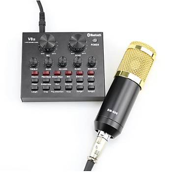 BM800 Live Ses Efektli Ses Kartl� Mikrofon Profesyonel St�dyo Kay�t Kiti Canl� Yay�n Seti Bilgisayar Ve Telefon Uyumlu