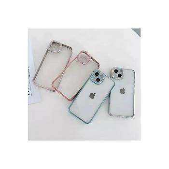 Iphone 13 Uyumlu K�l�f Kamera Lens Korumal� Elmas Ta�l� Arkas� �effaf, Kenar Renkli L�x K�l�f