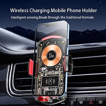 15W Kablosuz Ara� ��i �arj Aleti (Izgara Uyumlu Telefon Tutucu Ara� �arj�)