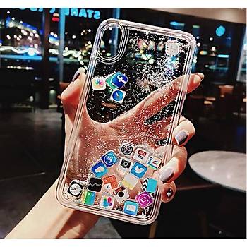 Iphone Uyumlu Sosyal Medya Logolu Simli Sulu K�l�f