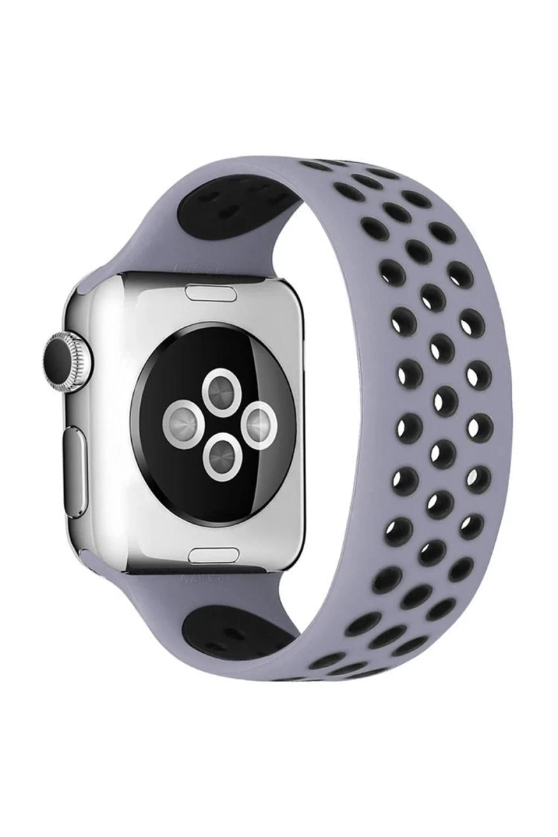 Apple Watch 42mm Uyumlu Ayarlı Delikli Silikon Kordon - Gri-Siyah