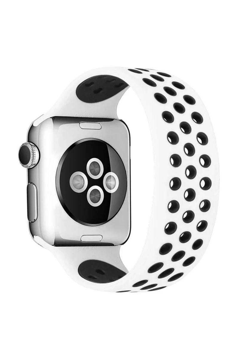 Apple Watch 38mm Uyumlu Ayarlı Delikli Silikon Kordon - Beyaz-Siyah