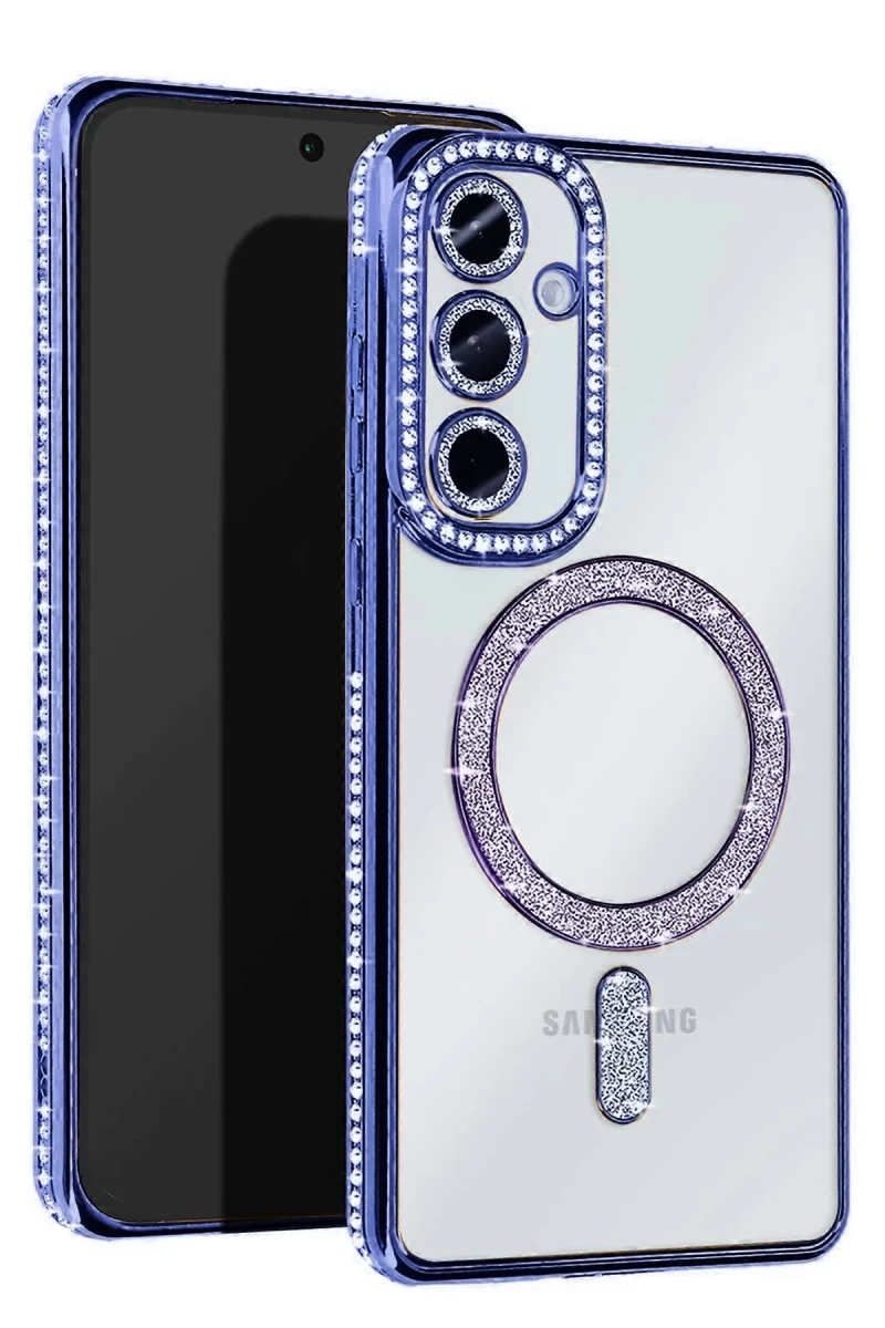 Samsung Galaxy S25 Uyumlu Kılıf Joke Simli Magneticsafe Kılıf - Mavi