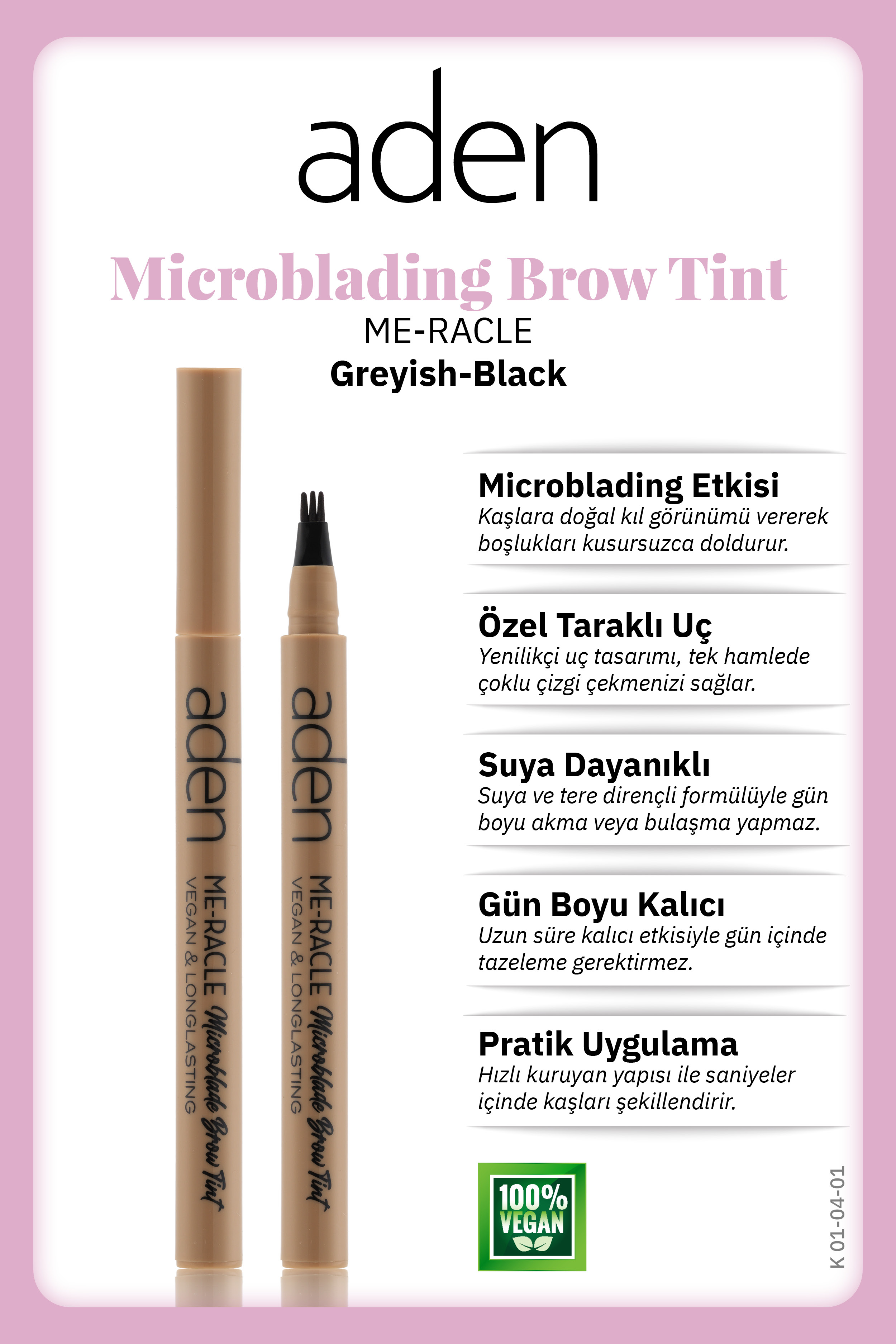 Aden Me-Racle Microblading Brow Tint - Microblading Kaş Tinti Greyish-Black(Grimsi Siyah)