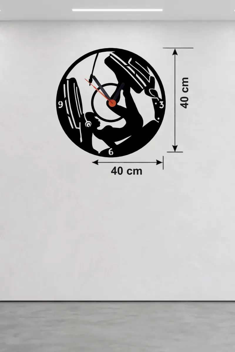 Fitness ve Spor Temalı Ahşap Duvar Saati - 40x40 cm Leg Press Tasarım