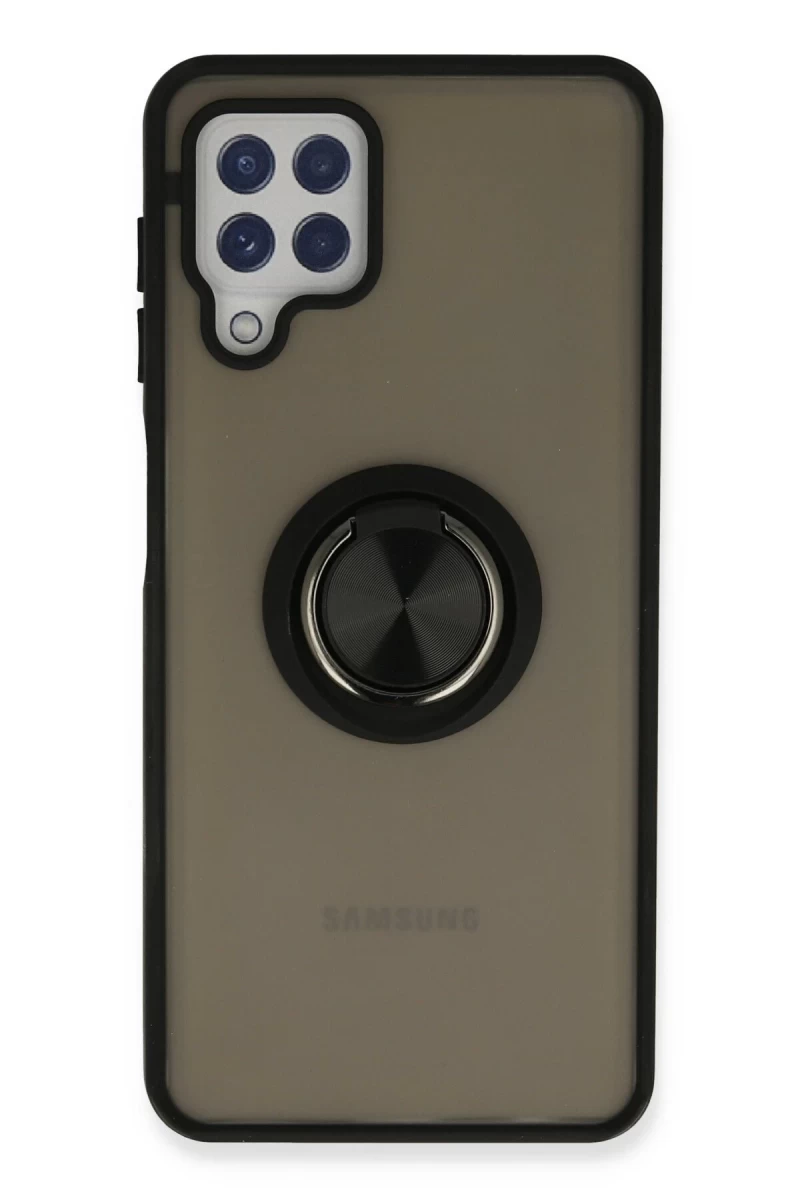 Samsung Galaxy A22 Uyumlu Kılıf Montreal Yüzüklü Silikon Kapak - Siyah