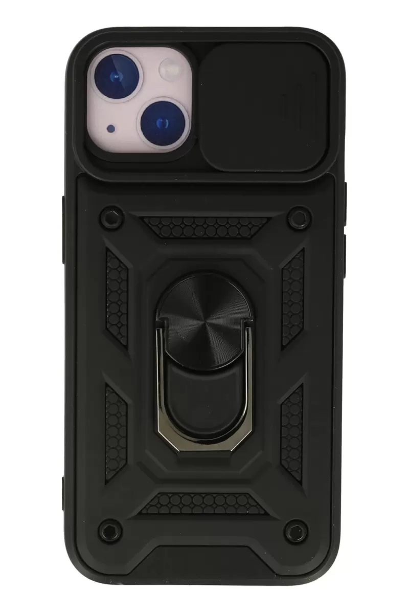 iPhone 15 Kılıf Pars Lens Yüzüklü Silikon - Siyah