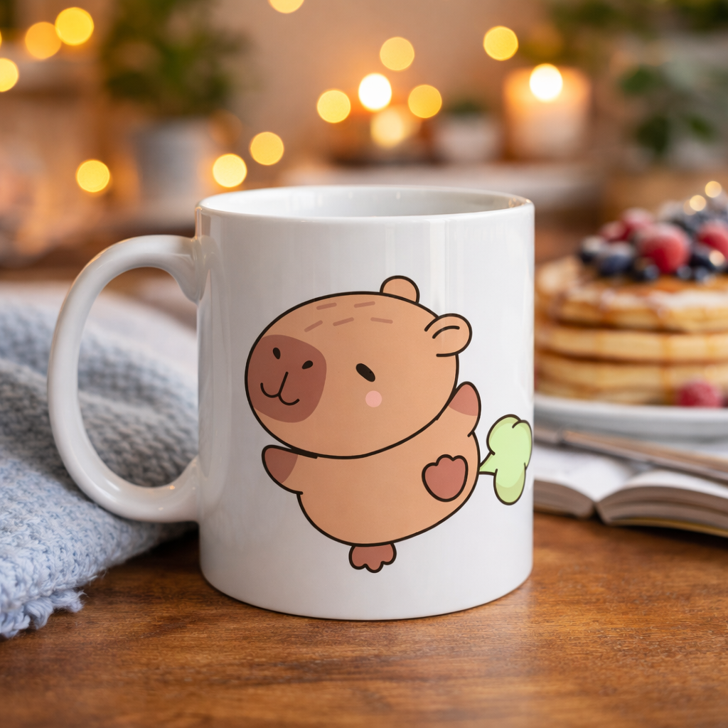 Sevimli Kapibara Desenli Porselen Kupa MODEL 96 CAPYBARA – Neşeli Tasarım, Kahve &amp; Çay Kupası, Hediyelik Porselen Bardak