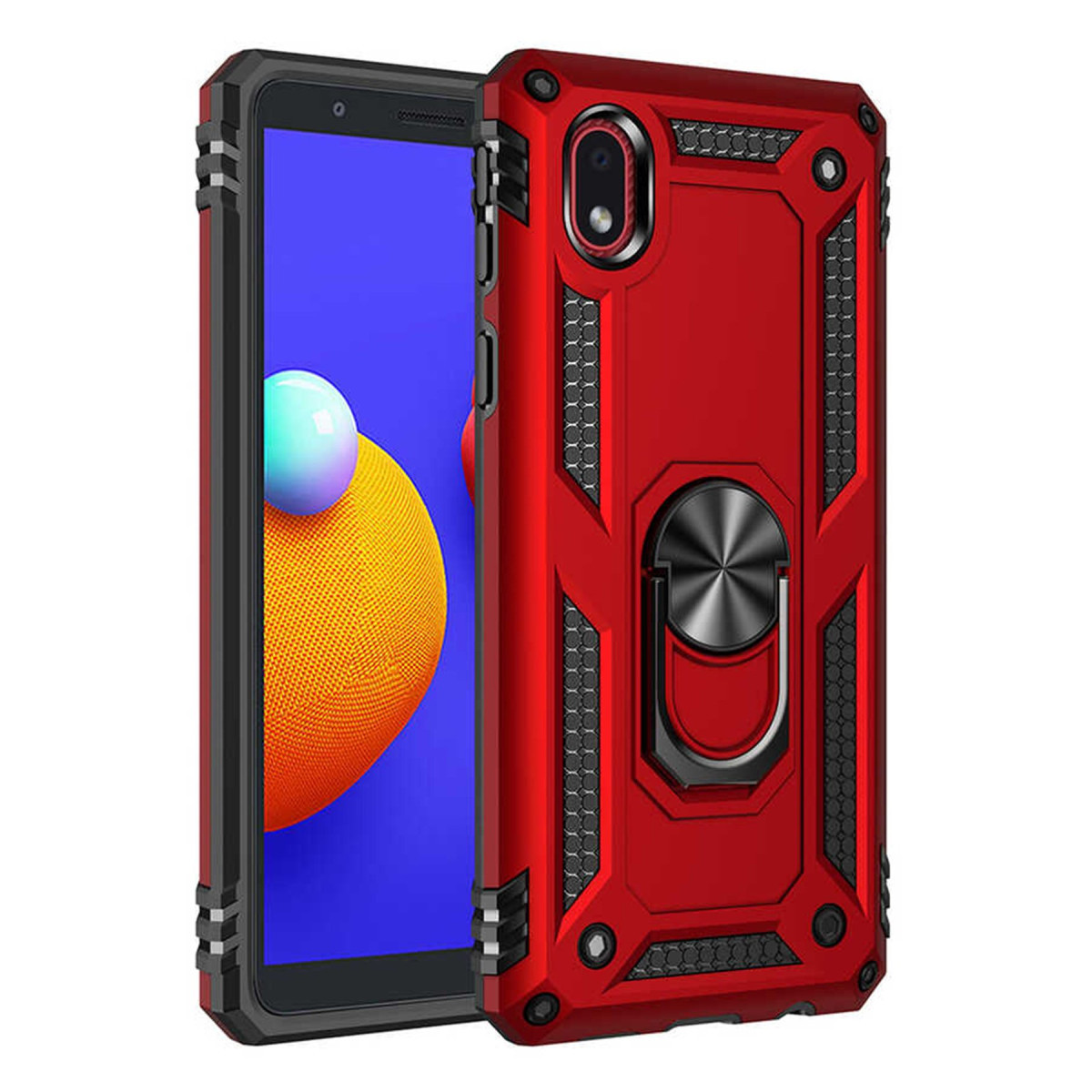 Galaxy A01 Core Kılıf Sofya Yüzüklü Silikon Kapak - Kırmızı