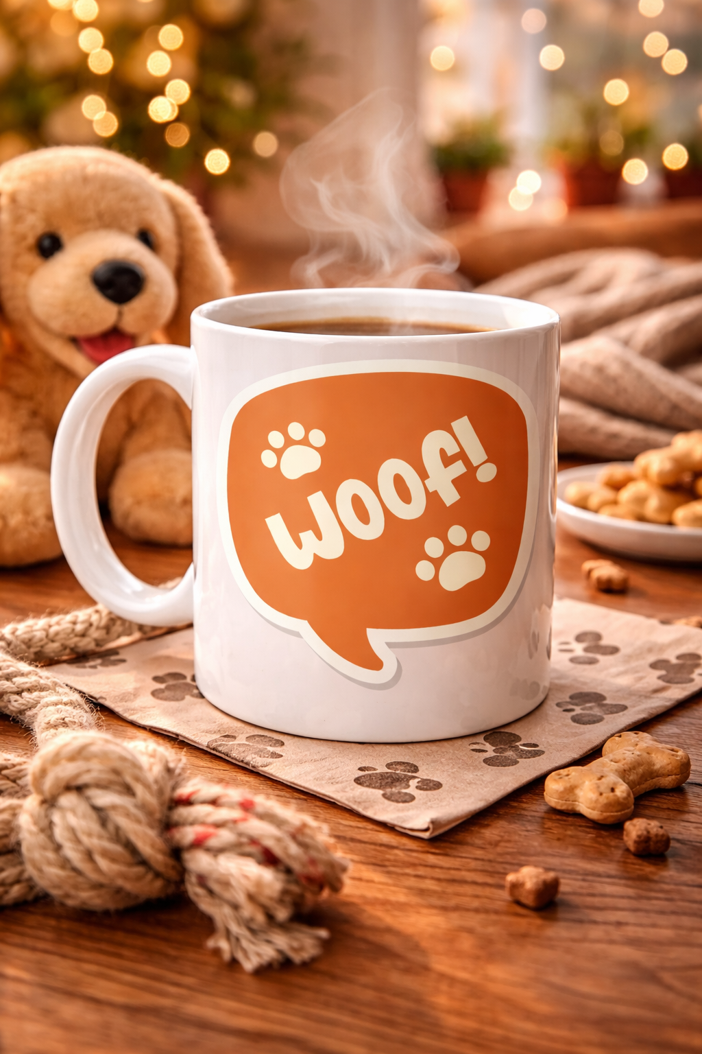 Woof! Köpek Temalı Porselen Kupa Model 54 – Sevimli Patili Tasarım, Kahve &amp; Çay Kupası, Hayvanseverlere Özel Hediye